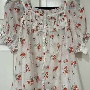 Doen Farley Floral White and Red Floral Blouse